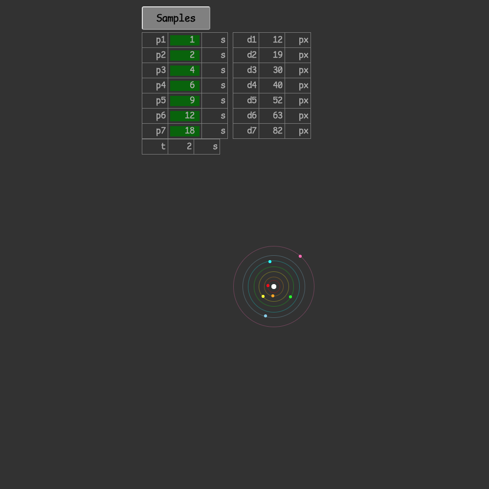 Screenshot of Orbit simulator showing multiple celestial bodies in orbit
