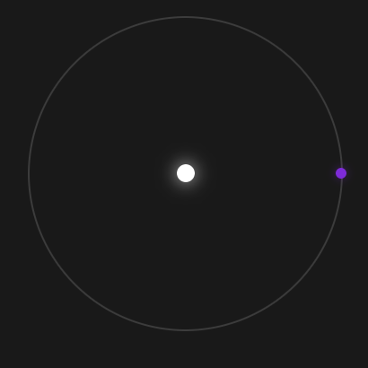 Screenshot of orbital simulation showing a planet orbiting a star